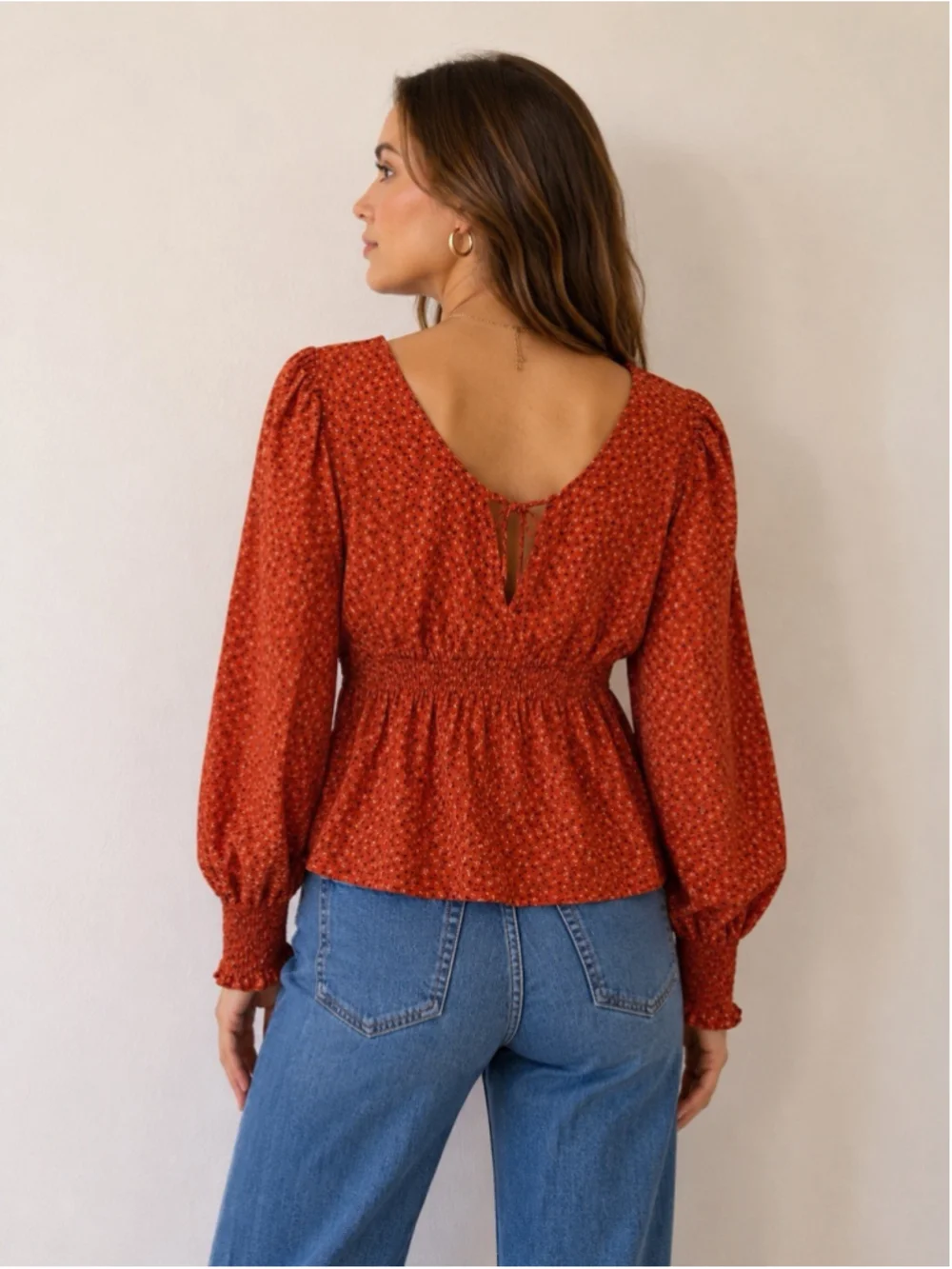 Madewell Tie-Back Peplum Long Sleeve Cropped Ditzy Floral Blouse Women's Sz Med